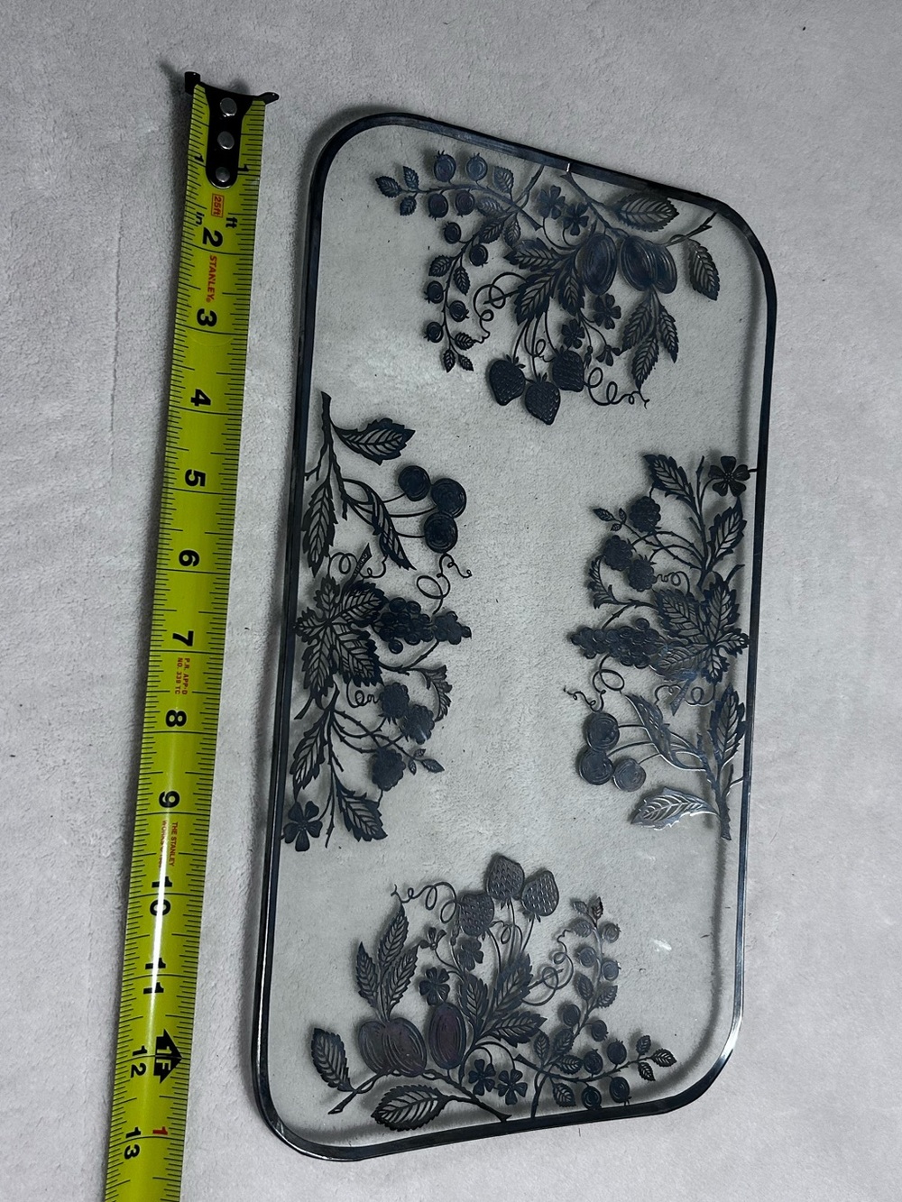 serving tray dish metal detail vintage silver city glass co overlay rectangular